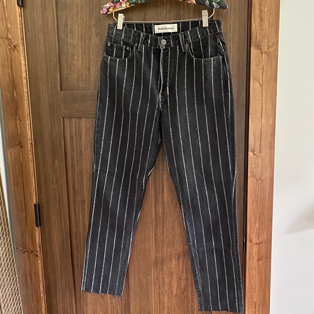 Reformation Black Pinstripe Jeans